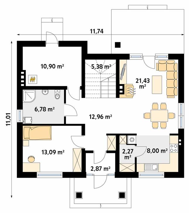 Rzut parteru POW. 83,7 m²