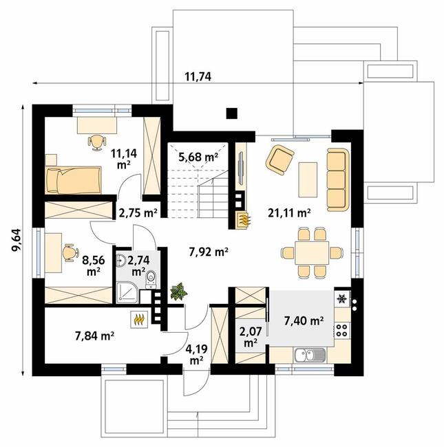 Rzut parteru POW. 82,4 m²