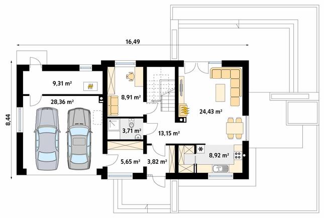 Rzut parteru POW. 106,3 m²