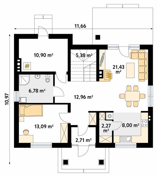 Rzut parteru POW. 83,5 m²