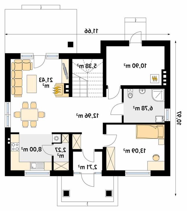 Rzut parteru lustro POW. 83,5 m²