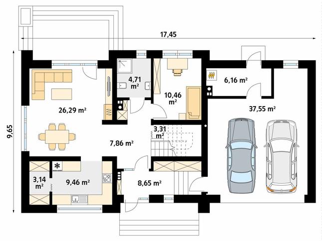Rzut parteru POW. 117,6 m²