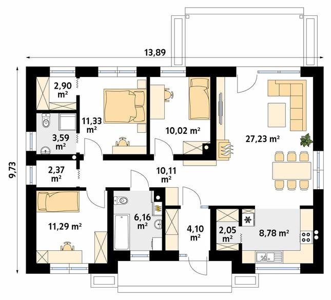 Rzut parteru POW. 99,9 m²