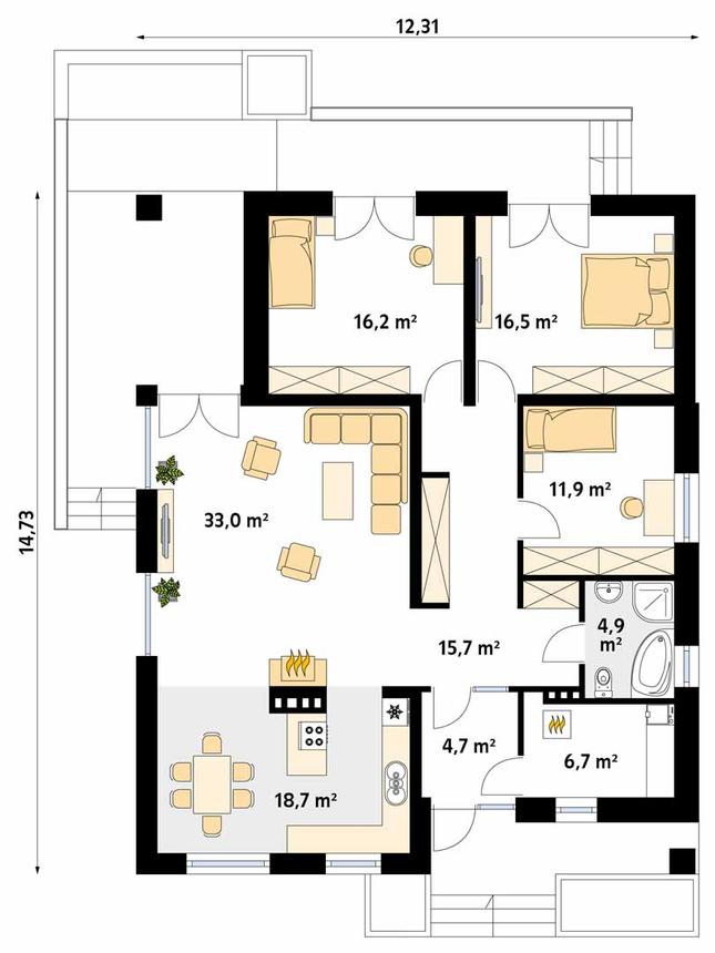 Rzut parteru POW. 128,3 m²