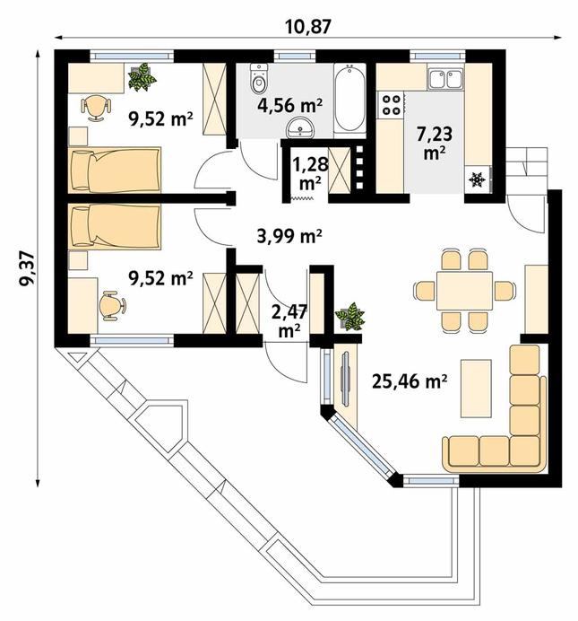 Rzut parteru POW. 64,0 m²