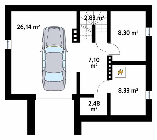Rzut piwnicy POW. 55,2 m²