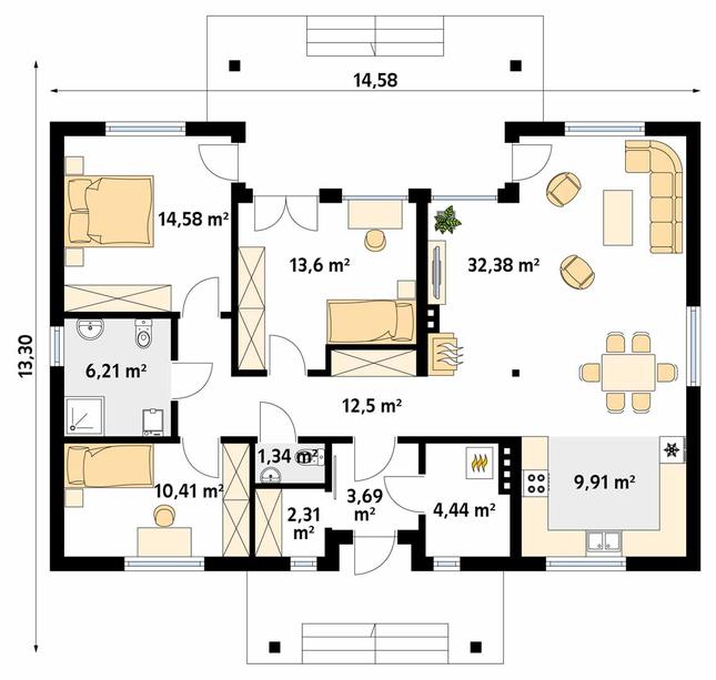 Rzut parteru POW. 111,4 m²