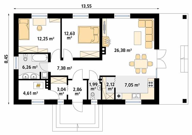 Rzut parteru POW. 86,6 m²