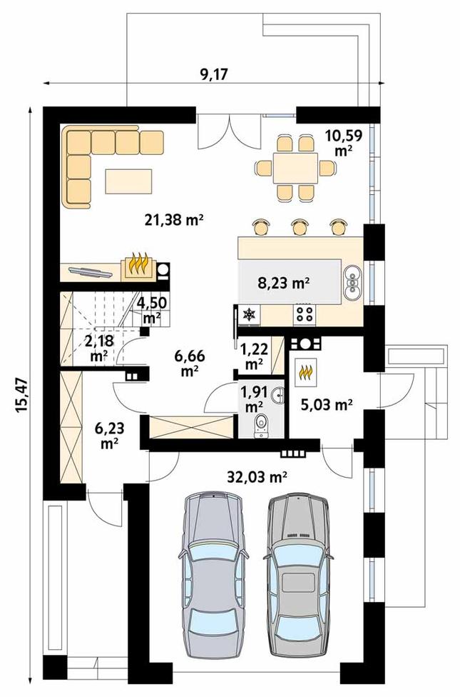 Rzut parteru POW. 100,0 m²
