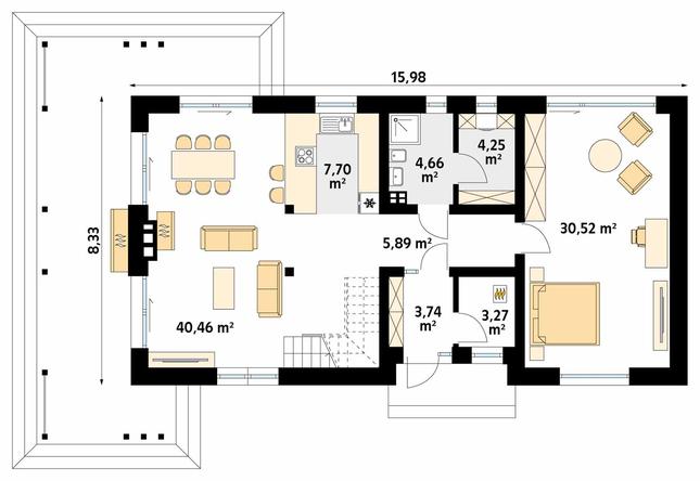 Rzut parteru POW. 100,5 m²
