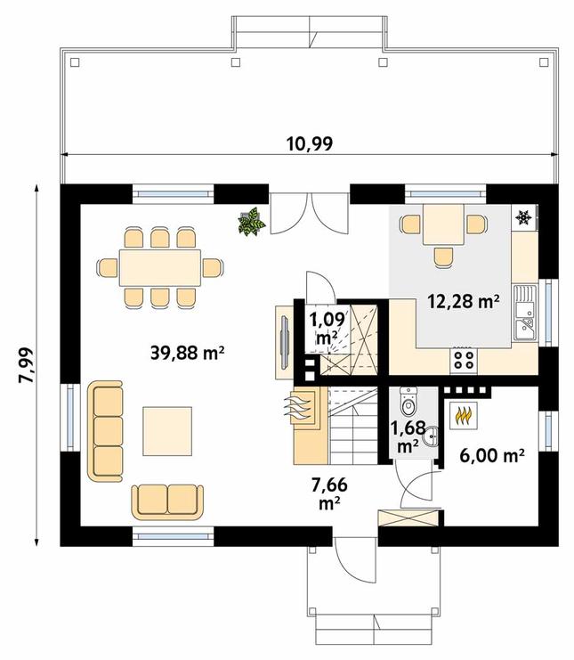 Rzut parteru POW. 68,6 m²