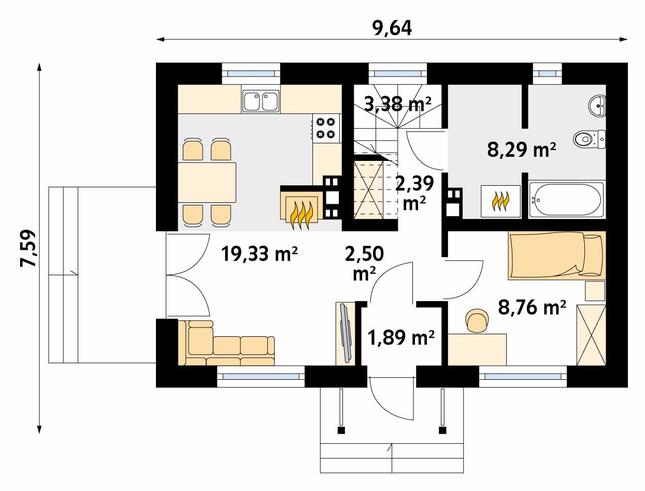 Rzut parteru POW. 46,5 m²