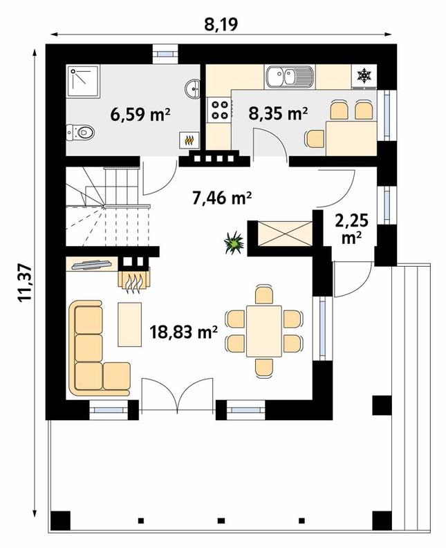 Rzut parteru POW. 43,5 m²