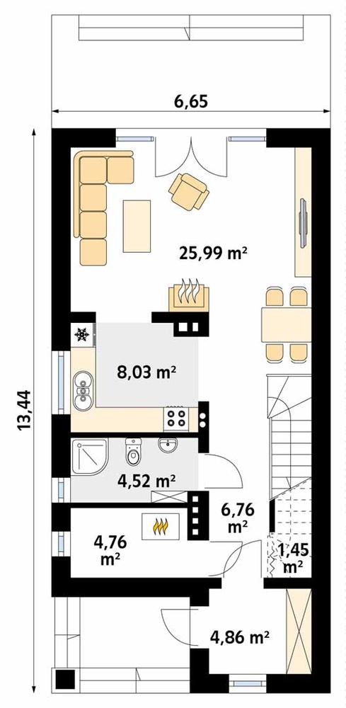 Rzut parteru POW. 56,4 m²