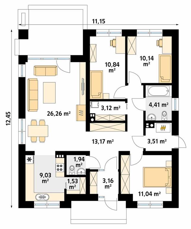 Rzut parteru POW. 98,1 m²