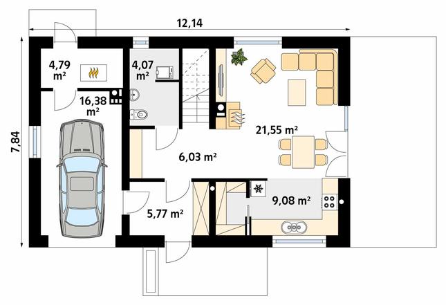 Rzut parteru POW. 67,7 m²