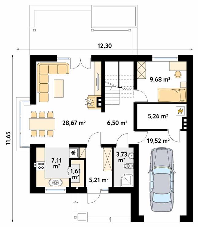 Rzut parteru POW. 87,3 m²