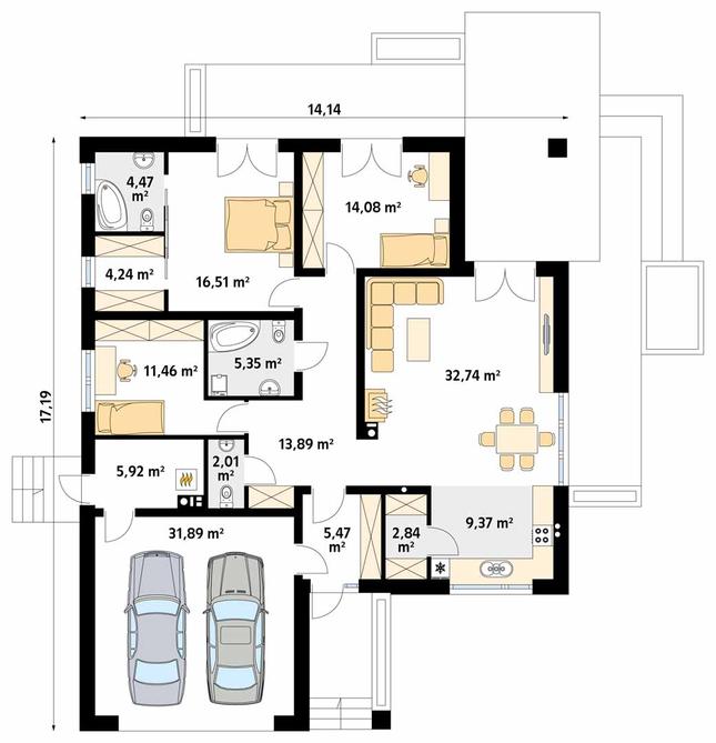 Rzut parteru POW. 160,2 m²