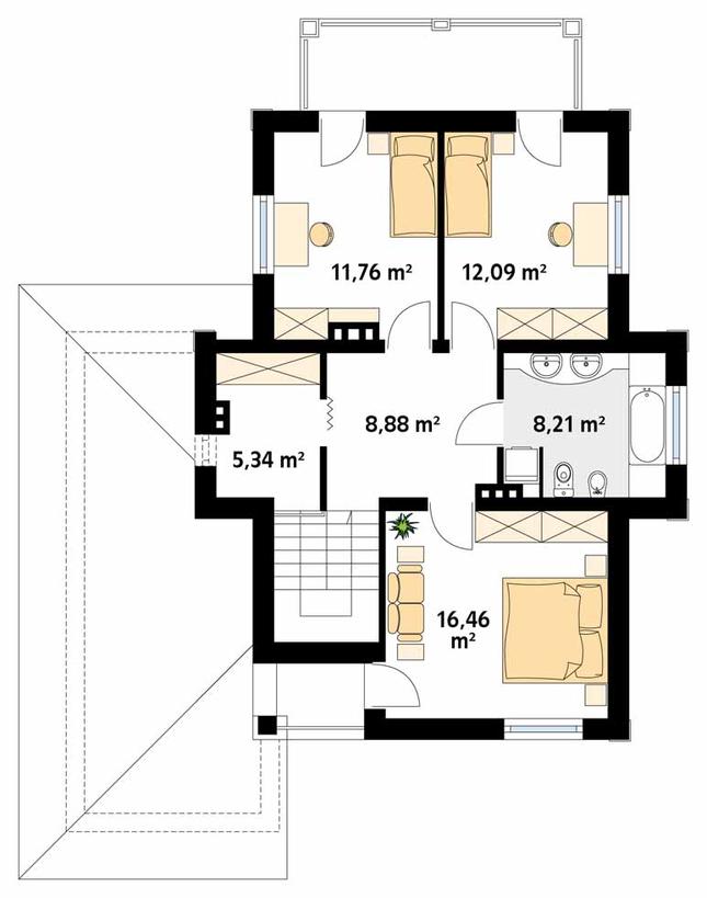 Rzut piętra POW. 62,7 m²