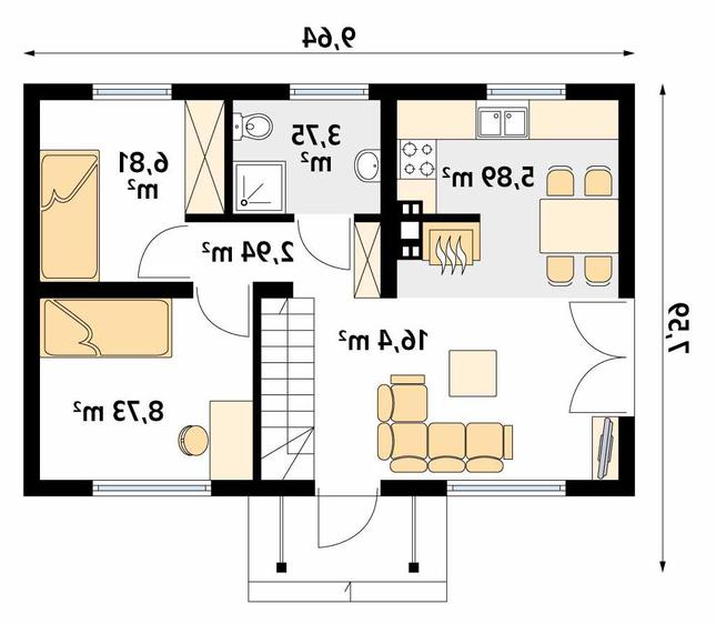 Rzut parteru lustro POW. 44,5 m²