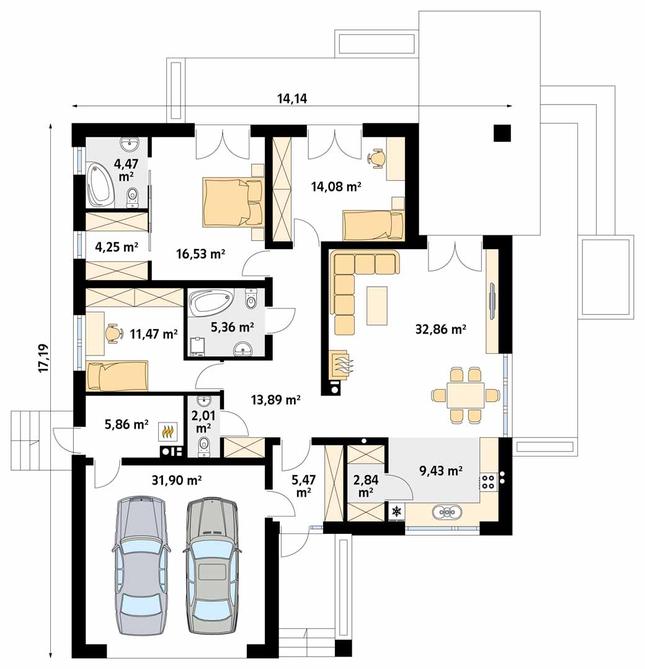 Rzut parteru POW. 160,4 m²