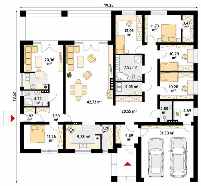 Rzut parteru POW. 205,1 m²