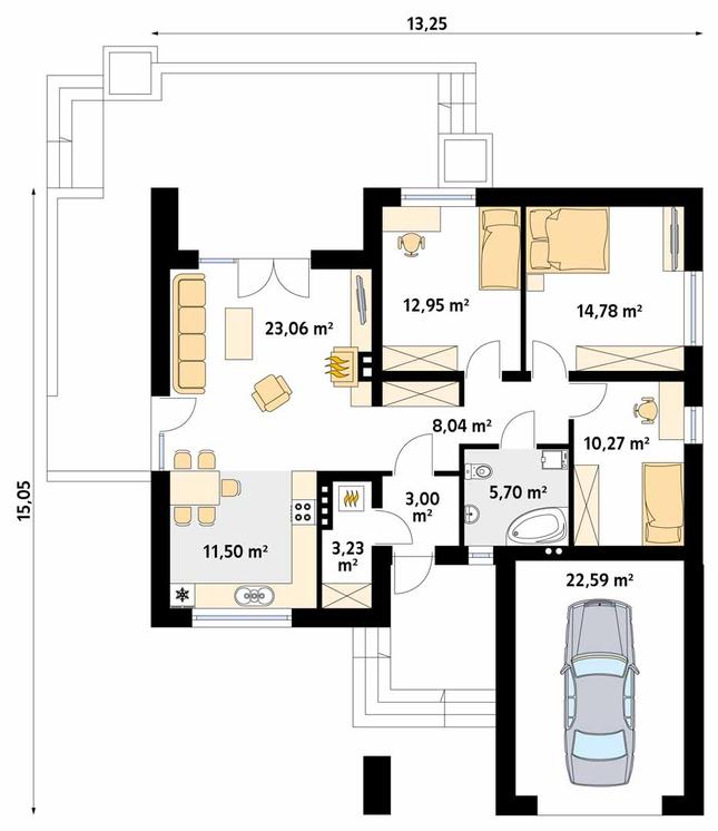 Rzut parteru POW. 115,1 m²