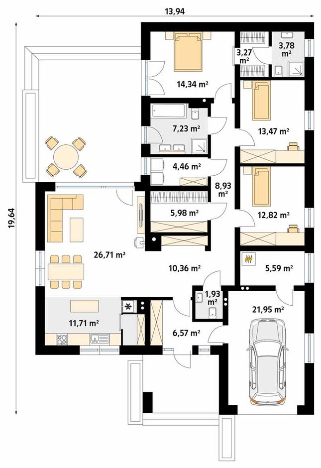 Rzut parteru POW. 159,1 m²
