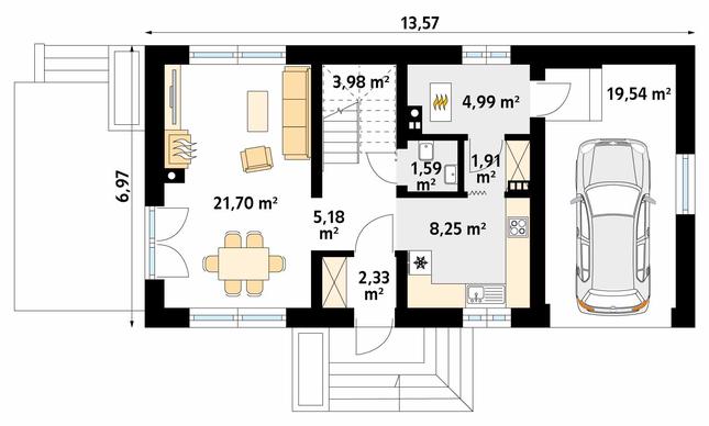 Rzut parteru POW. 69,5 m²