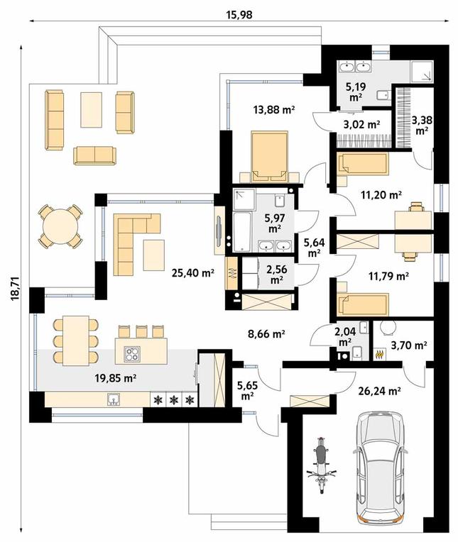 Rzut parteru POW. 154,2 m²