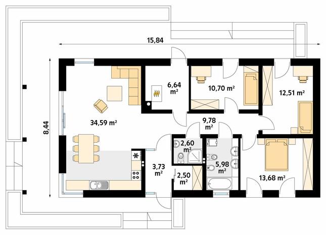 Rzut parteru POW. 102,7 m²