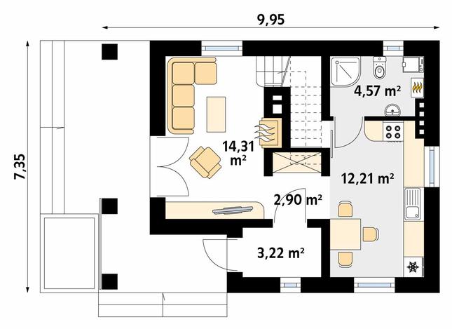 Rzut parteru POW. 37,2 m²