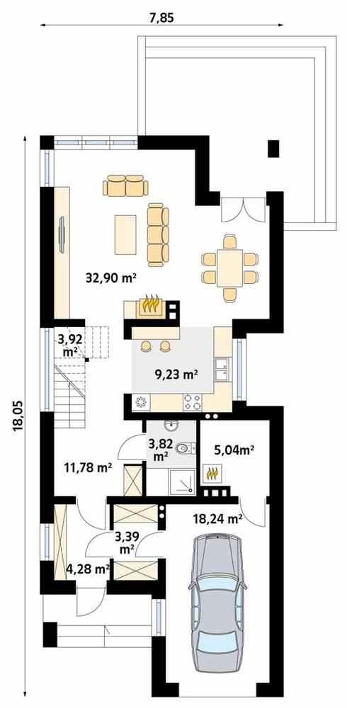 Rzut parteru POW. 92,6 m²
