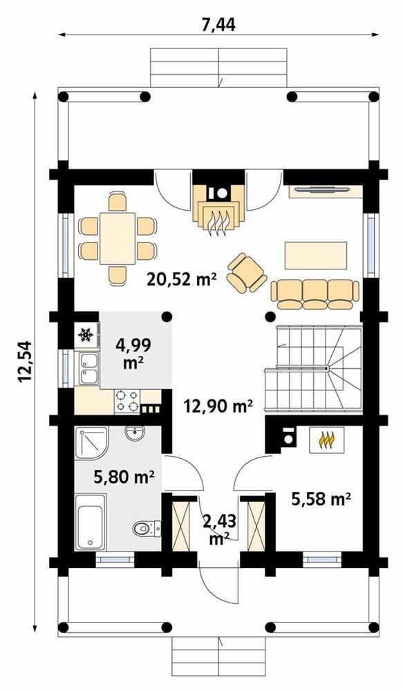 Rzut parteru POW. 52,2 m²