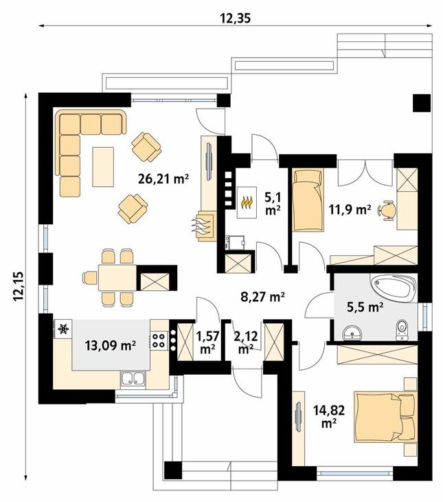 Rzut parteru POW. 88,6 m²