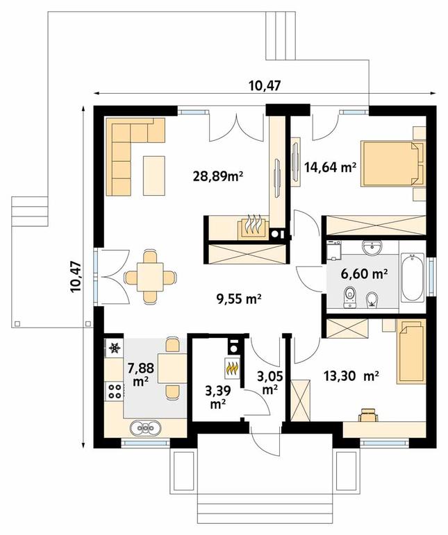 Rzut parteru POW. 87,3 m²