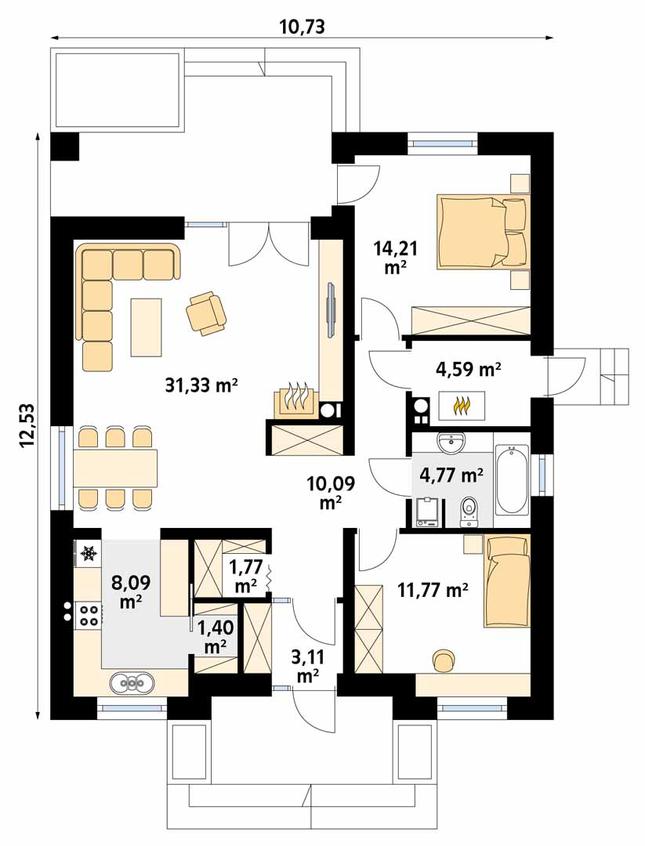 Rzut parteru POW. 91,1 m²