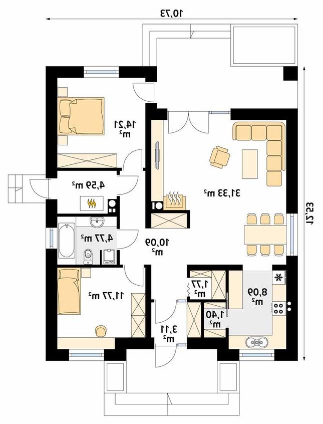 Rzut parteru lustro POW. 91,1 m²