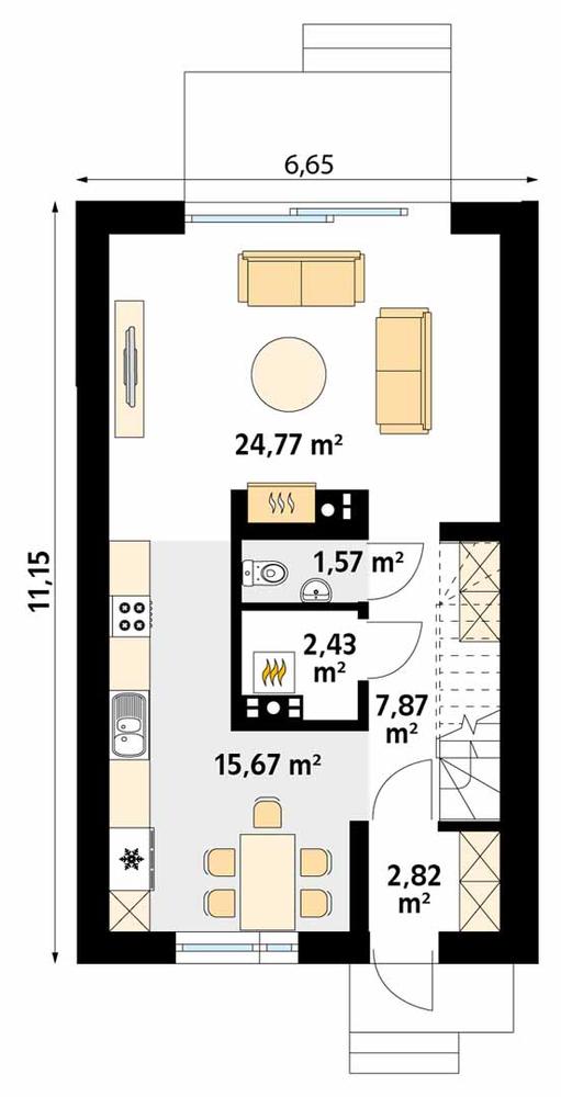 Rzut parteru POW. 55,1 m²