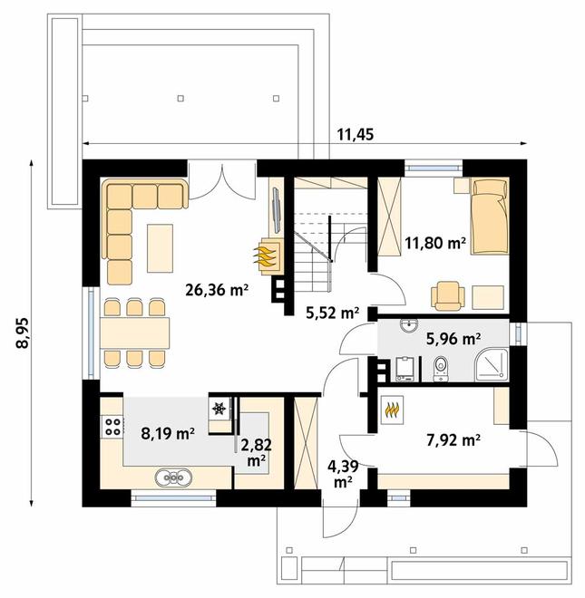 Rzut parteru POW. 73,0 m²
