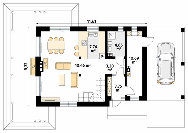 Rzut parteru POW. 70,5 m²