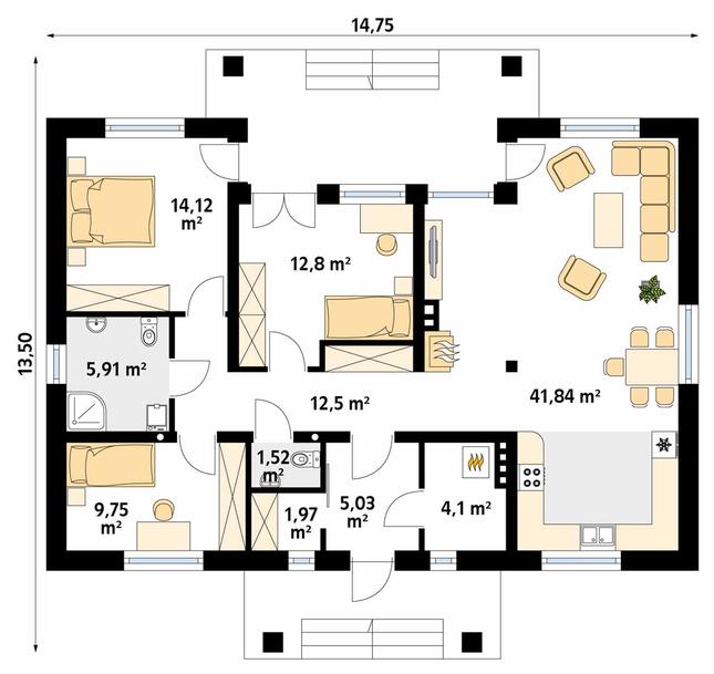 Rzut parteru POW. 109,5 m²