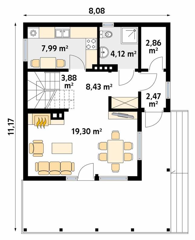 Rzut parteru POW. 49,1 m²
