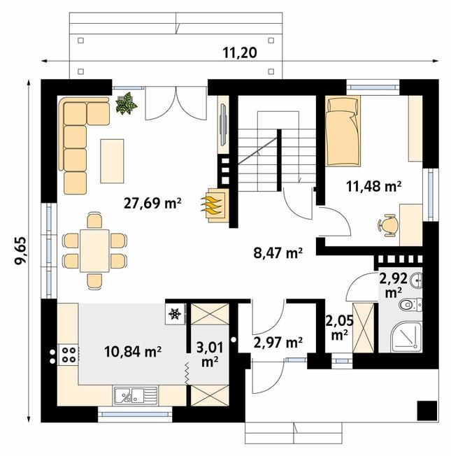 Rzut parteru POW. 69,4 m²