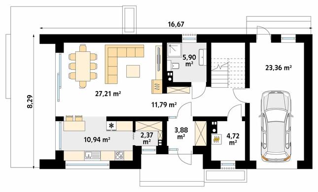 Rzut parteru POW. 90,2 m²