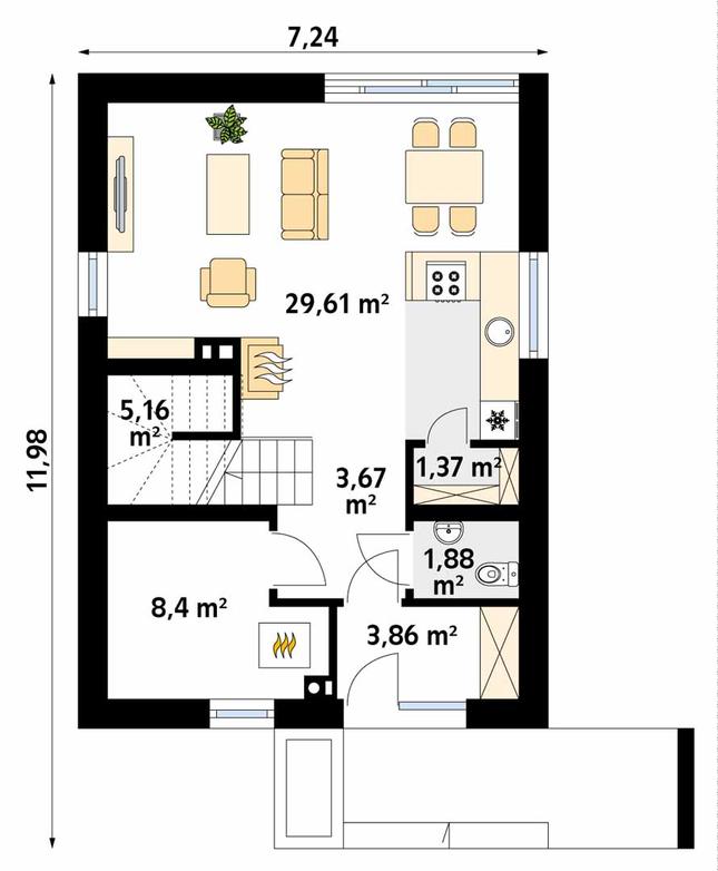 Rzut parteru POW. 54,0 m²