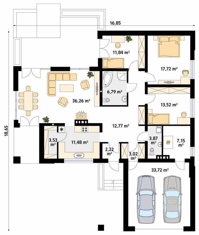 Rzut parteru POW. 163,9 m²