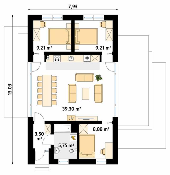 Rzut parteru POW. 75,9 m²