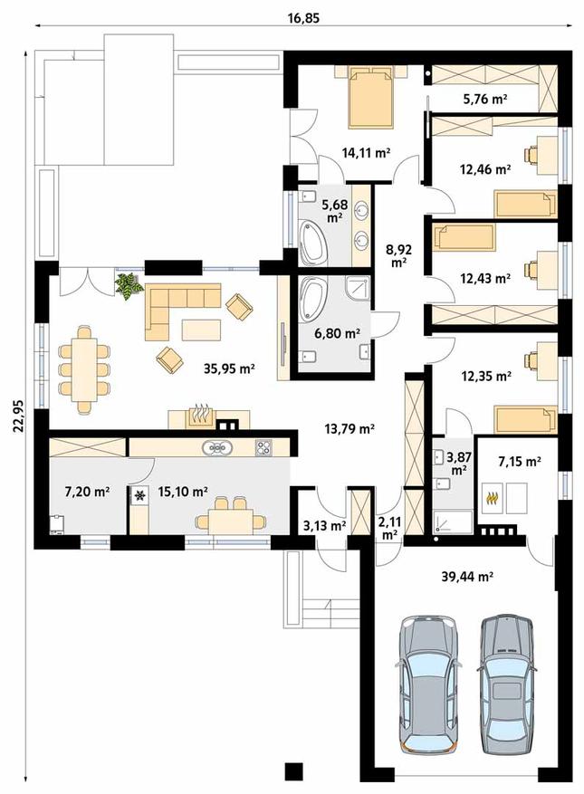 Rzut parteru POW. 206,3 m²