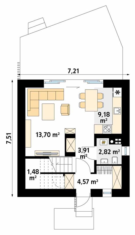 Rzut parteru POW. 35,7 m²